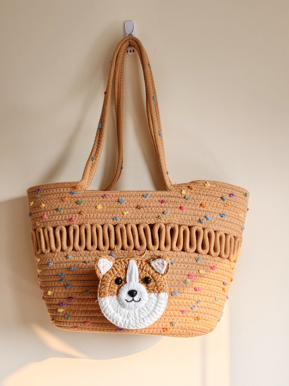 Handmade Cute Puppy Face Crossbody Bag, Boho Tote, Pet Portrait Bag, Dog Carrier